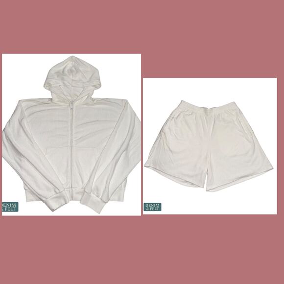 Skims White 2 Piece Terry Lounge Set Full Zip Hoodie & Shorts Women’s Small - Picture 1 of 16